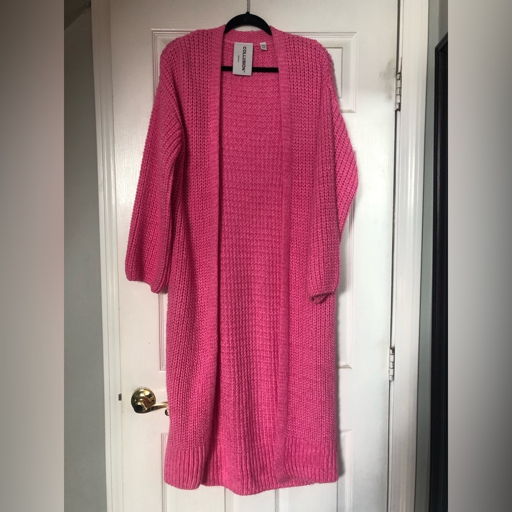 COLLUSION Chunky Pink Knit Cardigan, Size 0